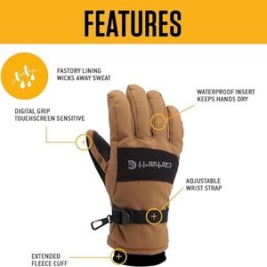 Carhartt Men’s Gloves GLO511-M Size Large. Waterproof Insulated Knit Secure Cuff